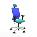 Motilla sincro malla azul similpiel turquesa brazos 2D base blanca cabecero fijo ruedas 65mm nailon