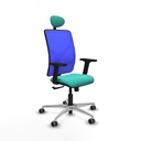 Motilla sincro malla azul similpiel turquesa brazos 2D base aluminio cabecero fijo ruedas 65mm engomadas