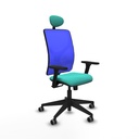 Motilla sincro malla azul similpiel turquesa brazos 3D base piramidal cabecero fijo ruedas 65mm engomadas