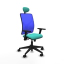 Motilla sincro malla azul similpiel turquesa brazos 3D base piramidal cabecero fijo ruedas 65mm nailon