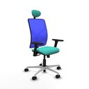 Motilla sincro malla azul similpiel turquesa brazos 3D base aluminio cabecero fijo ruedas 65mm nailon