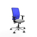 Motilla sincro malla azul similpiel gris claro brazos 1D base aluminio  ruedas 65mm engomadas