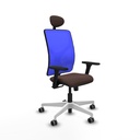 Motilla sincro malla azul similpiel marrón oscuro brazos 3D base blanca cabecero fijo ruedas 65mm engomadas