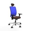 Motilla sincro malla azul similpiel marrón oscuro brazos 3D base blanca cabecero fijo ruedas 65mm nailon