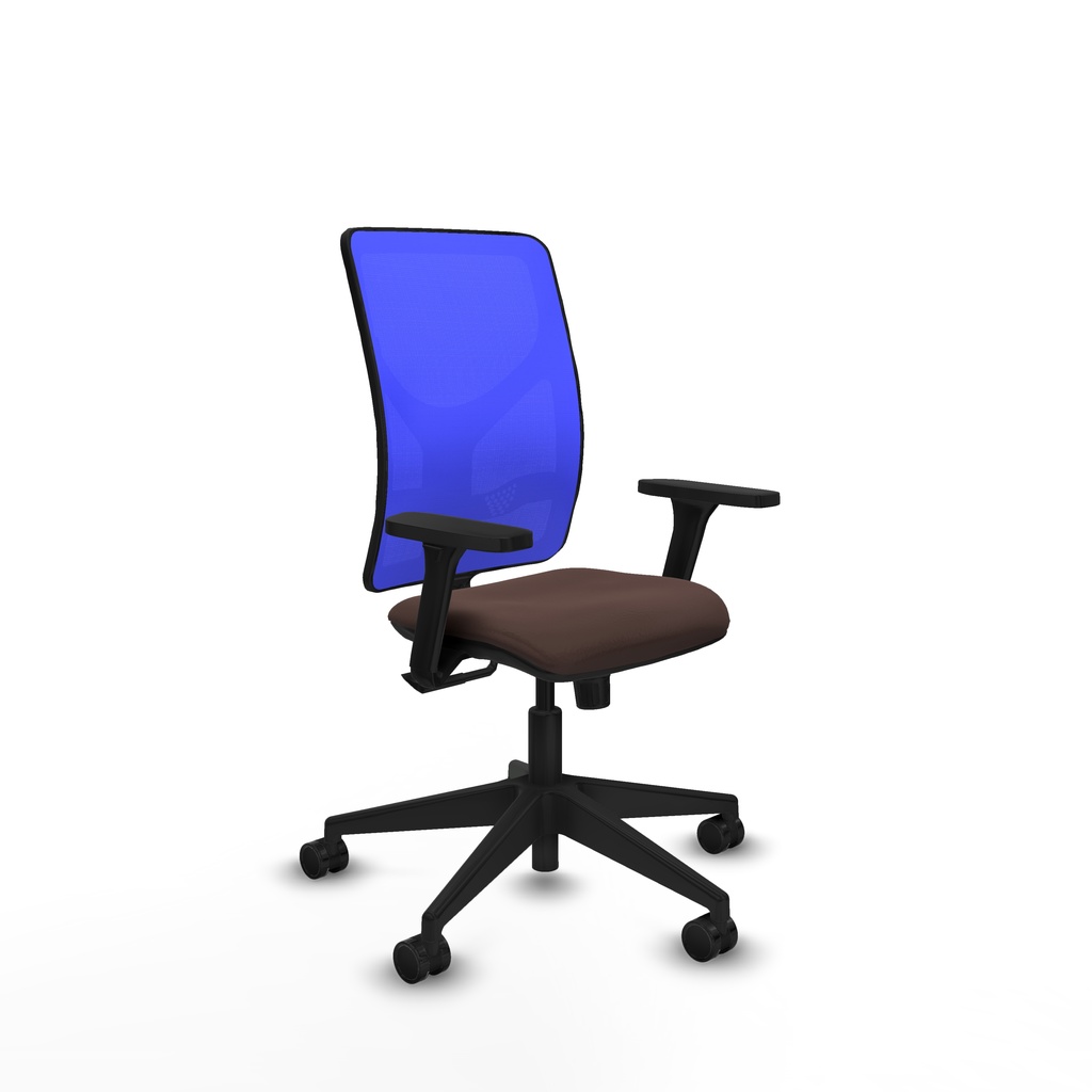 Motilla sincro malla azul similpiel marrón oscuro brazos 3D base piramidal  ruedas 65mm nailon