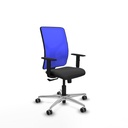 Motilla sincro malla azul similpiel gris oscuro brazos 1D base aluminio  ruedas 65mm engomadas