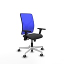 Motilla sincro malla azul similpiel gris oscuro brazos 3D base blanca  ruedas 65mm engomadas