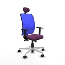 Motilla sincro malla azul similpiel morado brazos 1D base blanca cabecero fijo ruedas 65mm nailon