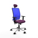 Motilla sincro malla azul similpiel morado brazos 1D base aluminio cabecero fijo ruedas 65mm nailon