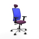 Motilla sincro malla azul similpiel morado brazos 2D base aluminio cabecero fijo ruedas 65mm nailon
