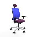Motilla sincro malla azul similpiel morado brazos 3D base blanca cabecero fijo ruedas 65mm nailon