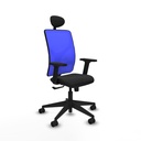 Motilla sincro malla azul similpiel negro brazos 2D base piramidal cabecero fijo ruedas 65mm nailon