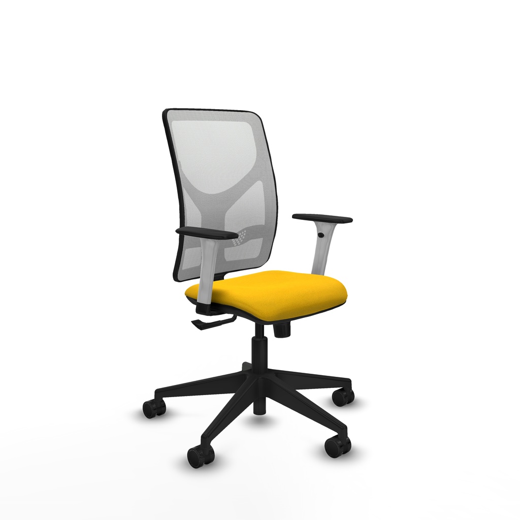 Motilla sincro malla blanca bali amarillo brazos blancos base piramidal  ruedas 65mm nailon