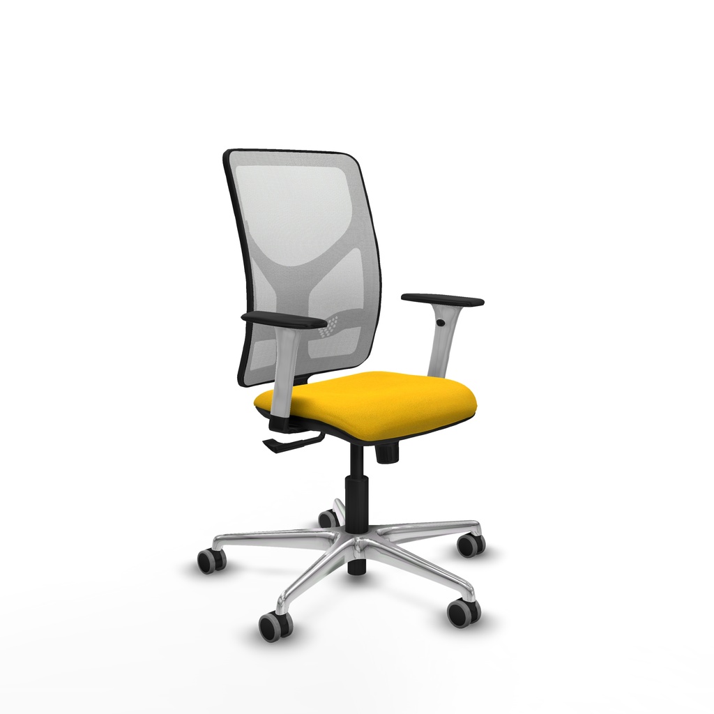 Motilla sincro malla blanca bali amarillo brazos blancos base aluminio  ruedas 65mm engomadas