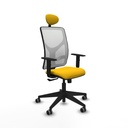 Motilla sincro malla blanca bali amarillo brazos 1D base piramidal cabecero fijo ruedas 65mm engomadas