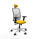 Motilla sincro malla blanca bali amarillo brazos 2D base blanca cabecero fijo ruedas 65mm nailon