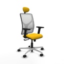 Motilla sincro malla blanca bali amarillo brazos 2D base aluminio cabecero fijo ruedas 65mm nailon