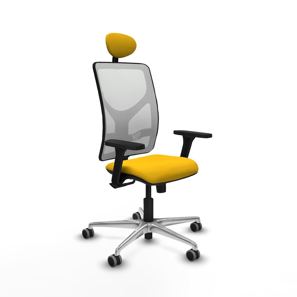 Motilla sincro malla blanca bali amarillo brazos 3D base aluminio cabecero fijo ruedas 65mm engomadas
