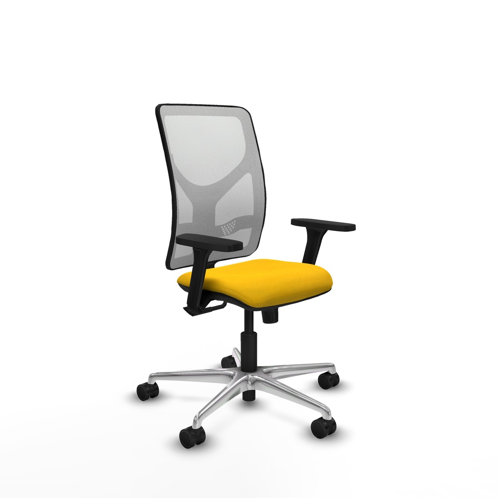 Motilla sincro malla blanca bali amarillo brazos 3D base aluminio  ruedas 65mm nailon