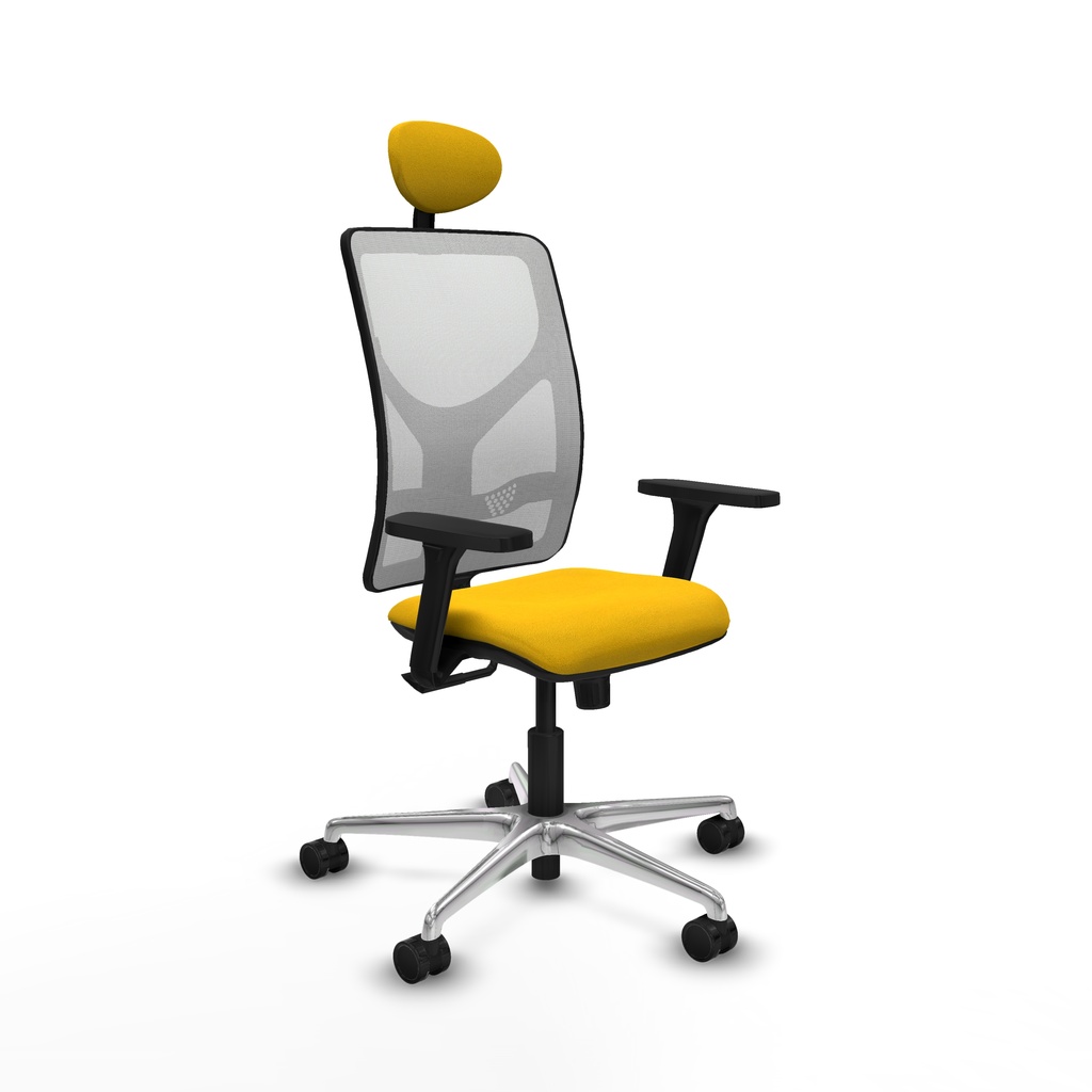 Motilla sincro malla blanca bali amarillo brazos 3D base aluminio cabecero fijo ruedas 65mm nailon