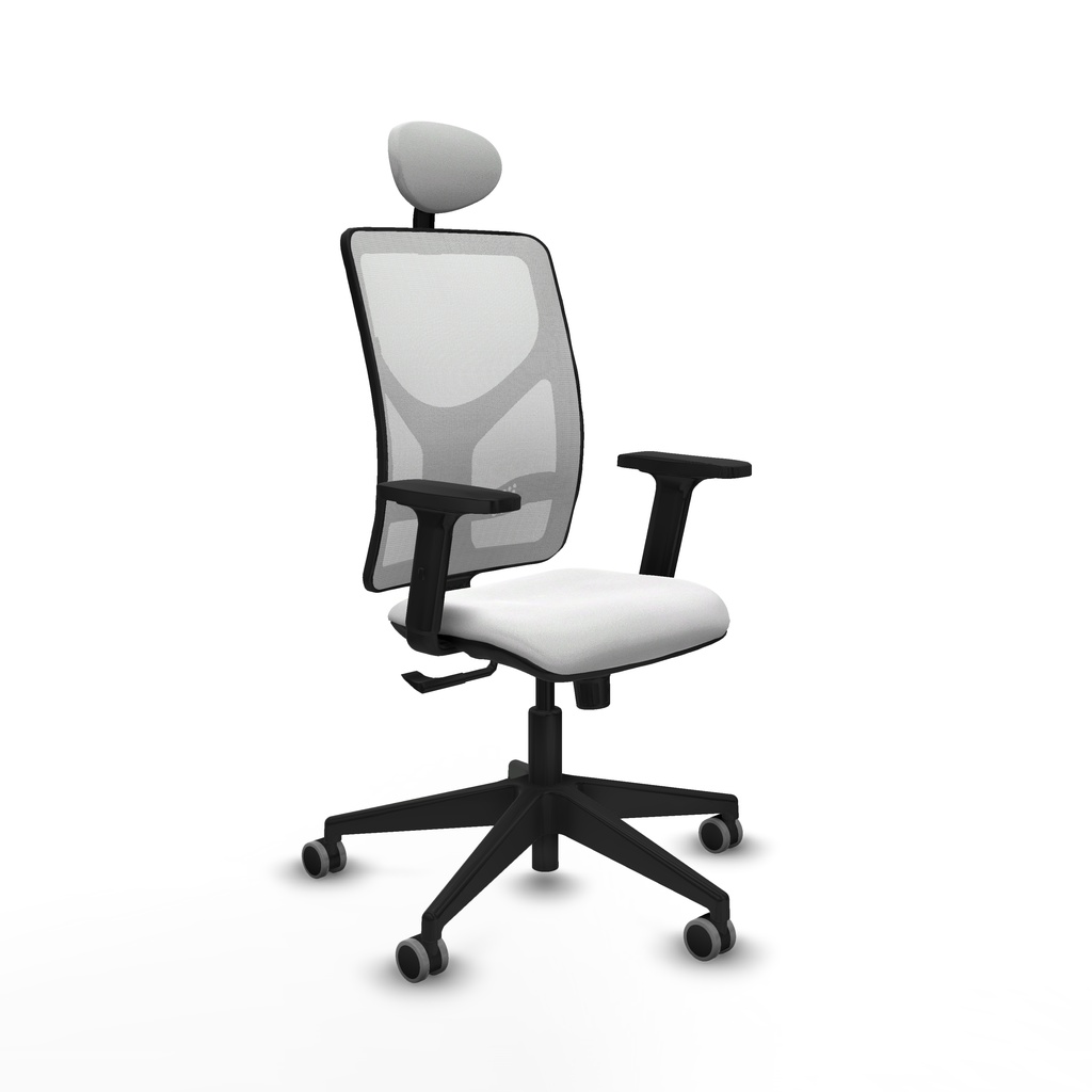 Motilla sincro malla blanca bali blanco brazos 2D base piramidal cabecero fijo ruedas 65mm engomadas