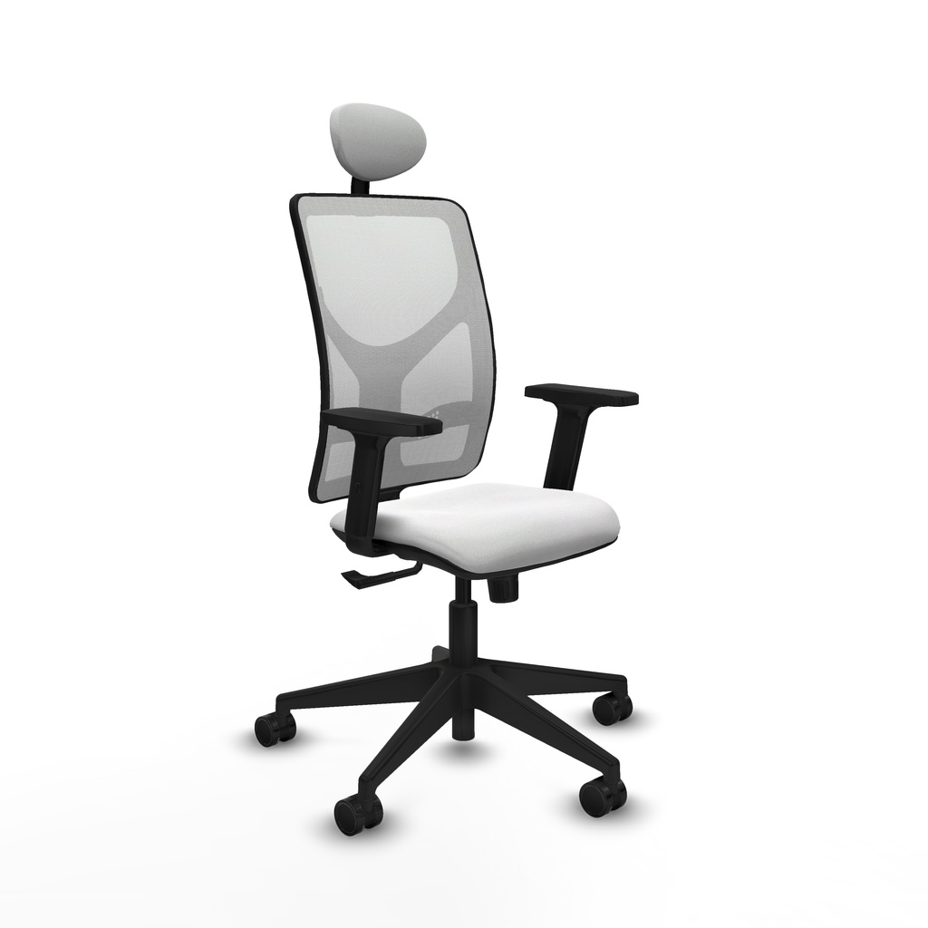 Motilla sincro malla blanca bali blanco brazos 2D base piramidal cabecero fijo ruedas 65mm nailon