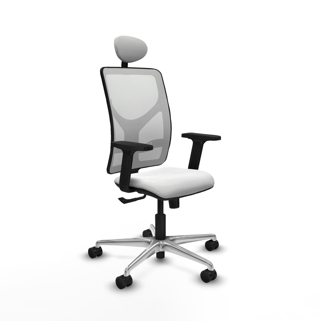 Motilla sincro malla blanca bali blanco brazos 2D base aluminio cabecero fijo ruedas 65mm nailon