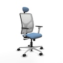 Motilla sincro malla blanca bali azul cielo brazos blancos base aluminio cabecero fijo ruedas 65mm nailon