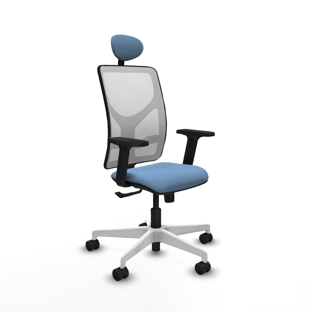 Motilla sincro malla blanca bali azul cielo brazos 2D base blanca cabecero fijo ruedas 65mm nailon
