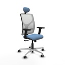 Motilla sincro malla blanca bali azul cielo brazos 2D base aluminio cabecero fijo ruedas 65mm engomadas