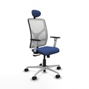 Motilla sincro malla blanca bali azul marino brazos blancos base aluminio cabecero fijo ruedas 65mm nailon