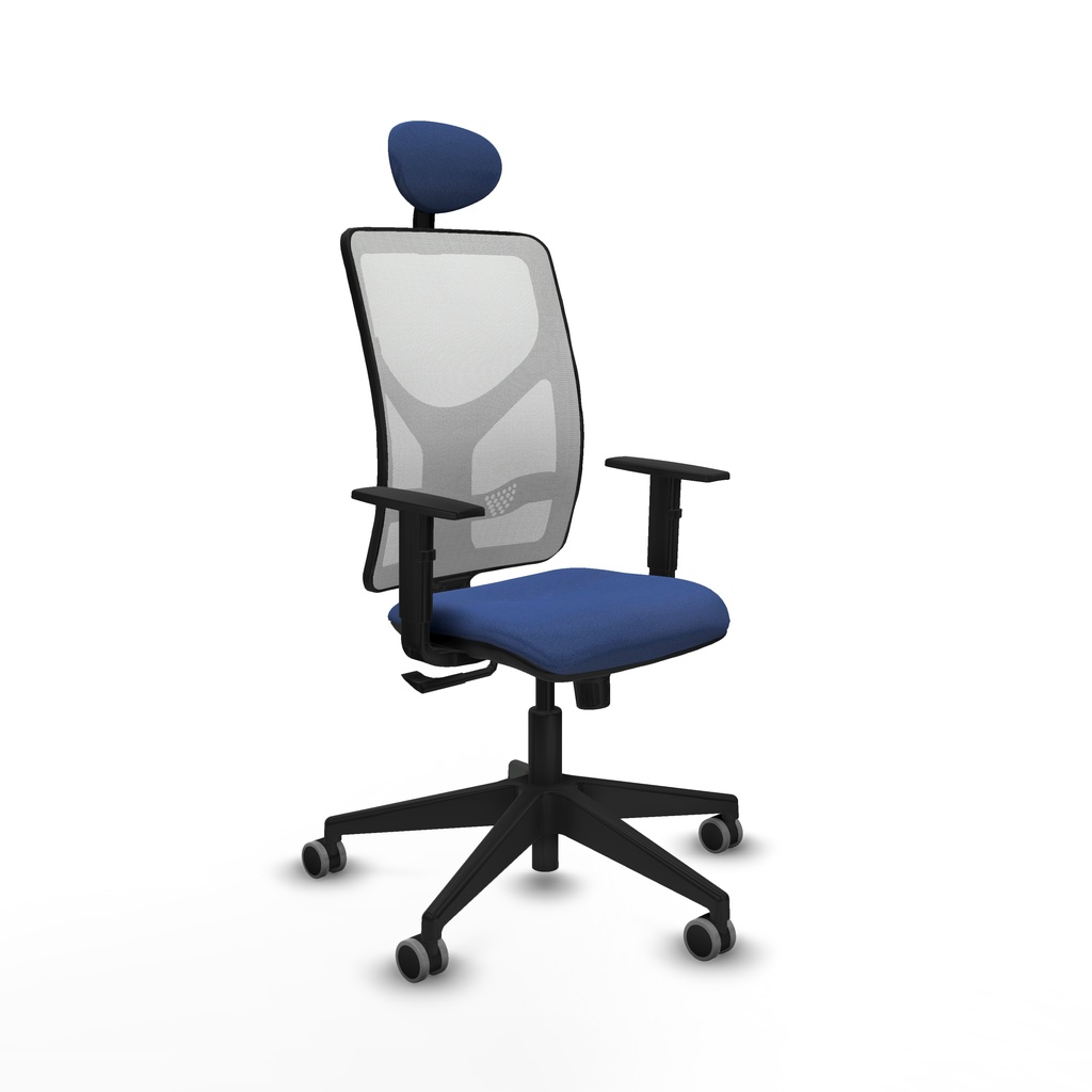 Motilla sincro malla blanca bali azul marino brazos 1D base piramidal cabecero fijo ruedas 65mm engomadas