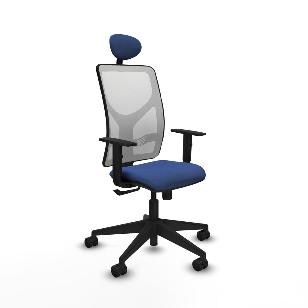 Motilla sincro malla blanca bali azul marino brazos 1D base piramidal cabecero fijo ruedas 65mm nailon
