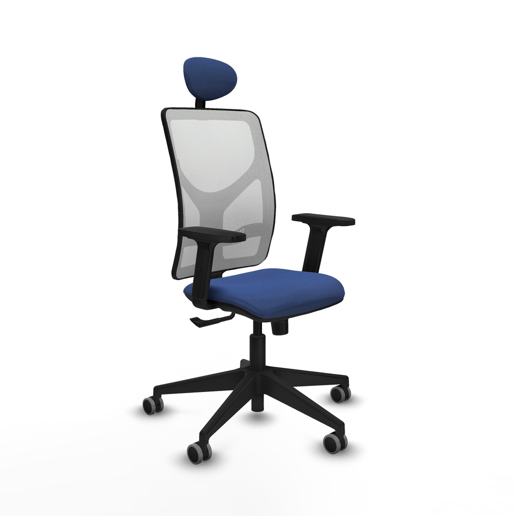Motilla sincro malla blanca bali azul marino brazos 2D base piramidal cabecero fijo ruedas 65mm engomadas