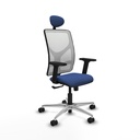 Motilla sincro malla blanca bali azul marino brazos 2D base aluminio cabecero fijo ruedas 65mm nailon