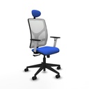 Motilla sincro malla blanca bali azul brazos blancos base piramidal cabecero fijo ruedas 65mm nailon