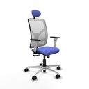 Motilla sincro malla blanca bali azul claro brazos blancos base aluminio cabecero fijo ruedas 65mm nailon