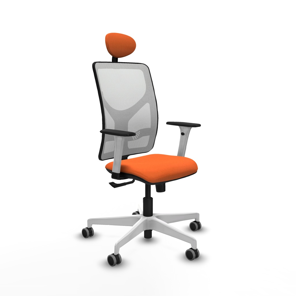 Motilla sincro malla blanca bali naranja brazos blancos base blanca cabecero fijo ruedas 65mm engomadas