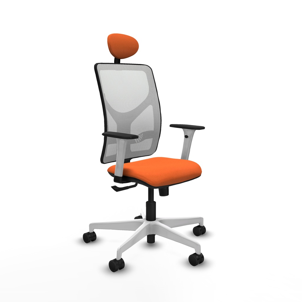 Motilla sincro malla blanca bali naranja brazos blancos base blanca cabecero fijo ruedas 65mm nailon