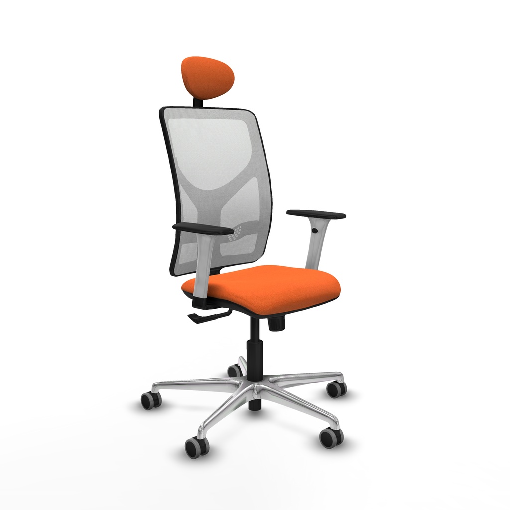 Motilla sincro malla blanca bali naranja brazos blancos base aluminio cabecero fijo ruedas 65mm engomadas