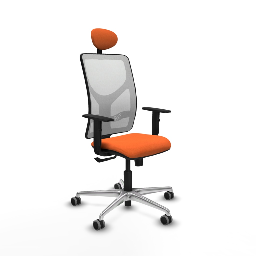 [21S2M2B308B1D086G1] Motilla sincro malla blanca bali naranja brazos 1D base aluminio cabecero fijo ruedas 65mm engomadas
