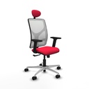 Motilla sincro malla blanca bali rojo brazos 2D base aluminio cabecero fijo ruedas 65mm nailon
