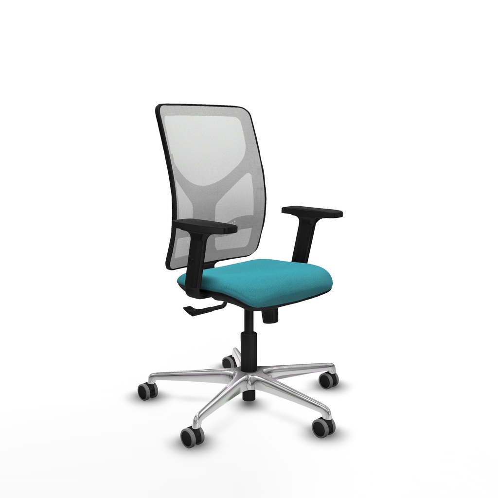 Motilla sincro malla blanca bali turquesa brazos 2D base aluminio  ruedas 65mm engomadas