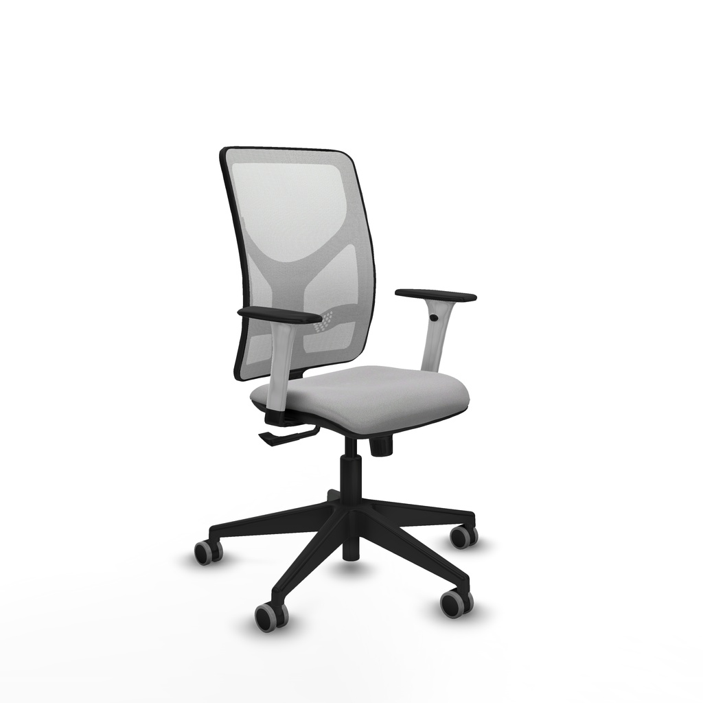 Motilla sincro malla blanca bali gris claro brazos blancos base piramidal  ruedas 65mm engomadas