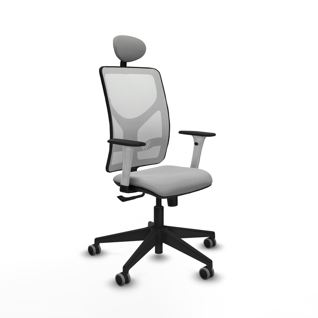 Motilla sincro malla blanca bali gris claro brazos blancos base piramidal cabecero fijo ruedas 65mm engomadas
