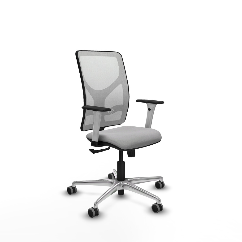 Motilla sincro malla blanca bali gris claro brazos blancos base aluminio  ruedas 65mm engomadas