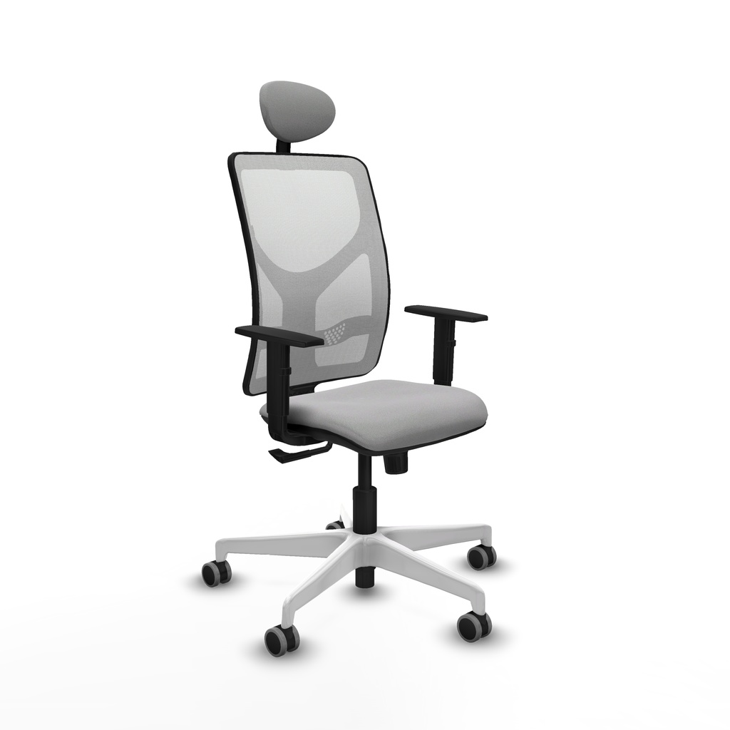 Motilla sincro malla blanca bali gris claro brazos 1D base blanca cabecero fijo ruedas 65mm engomadas