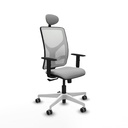 Motilla sincro malla blanca bali gris claro brazos 1D base blanca cabecero fijo ruedas 65mm engomadas