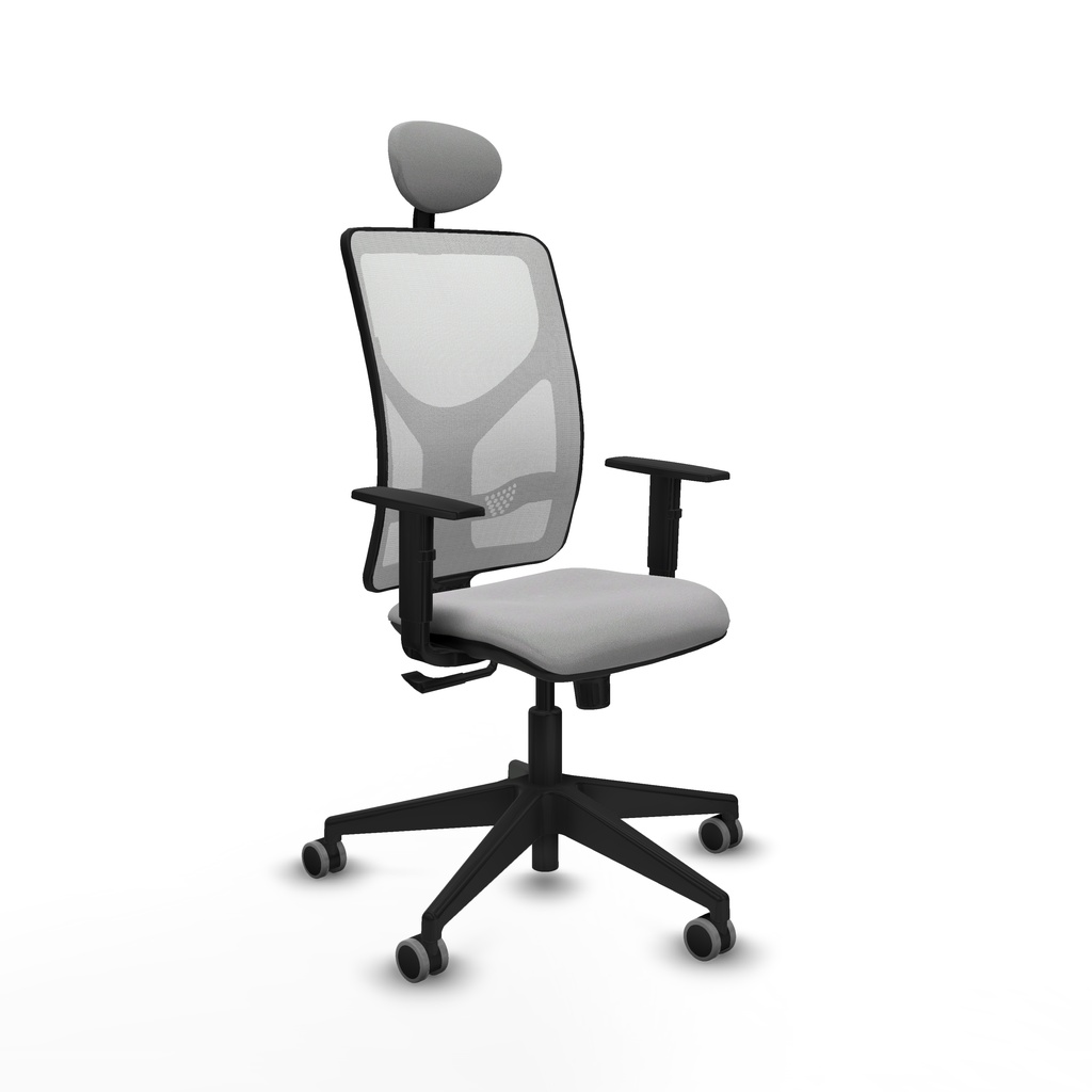 Motilla sincro malla blanca bali gris claro brazos 1D base piramidal cabecero fijo ruedas 65mm engomadas