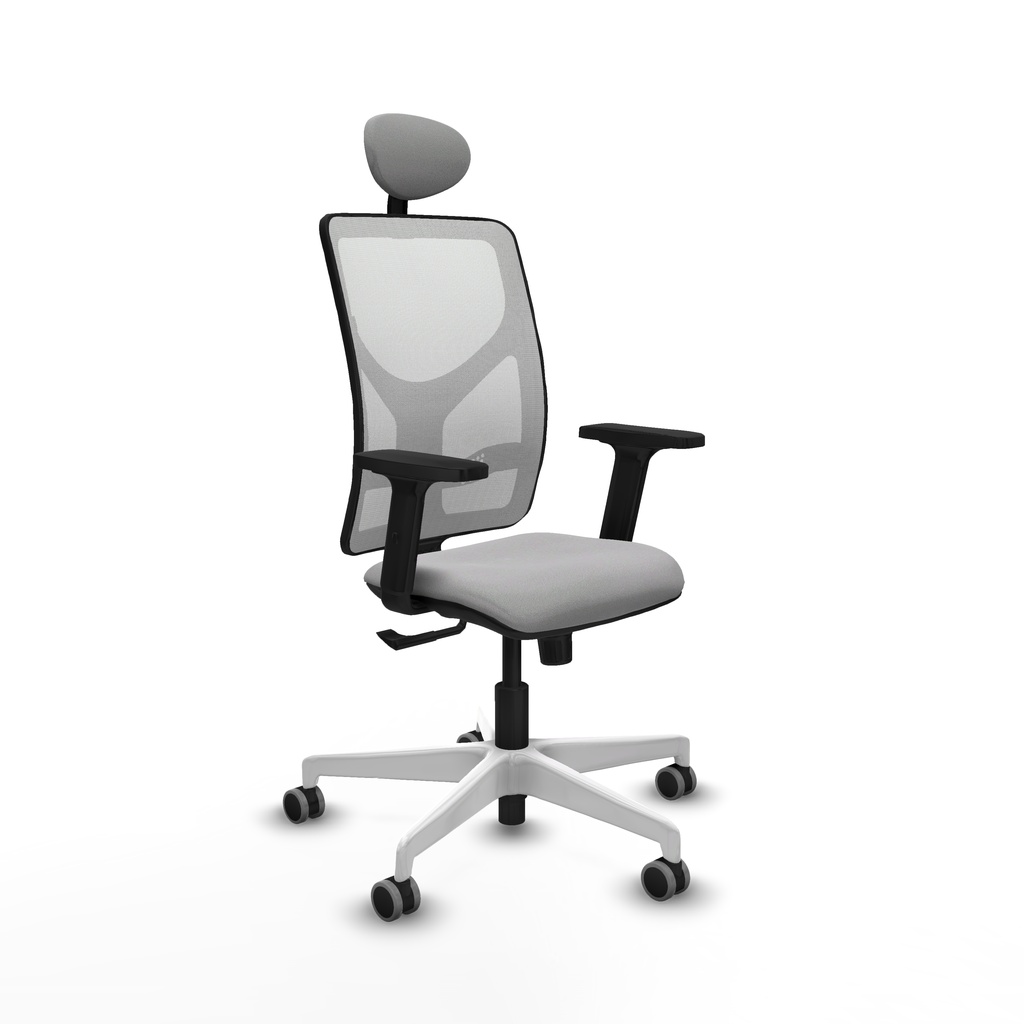 Motilla sincro malla blanca bali gris claro brazos 2D base blanca cabecero fijo ruedas 65mm engomadas